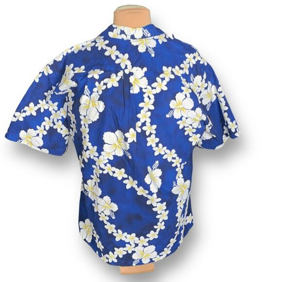Vintage Hilo Hattie Hawaiian Shirt Blue Hibiscus Plumeria Floral Short Sleeve - Picture 5 of 10